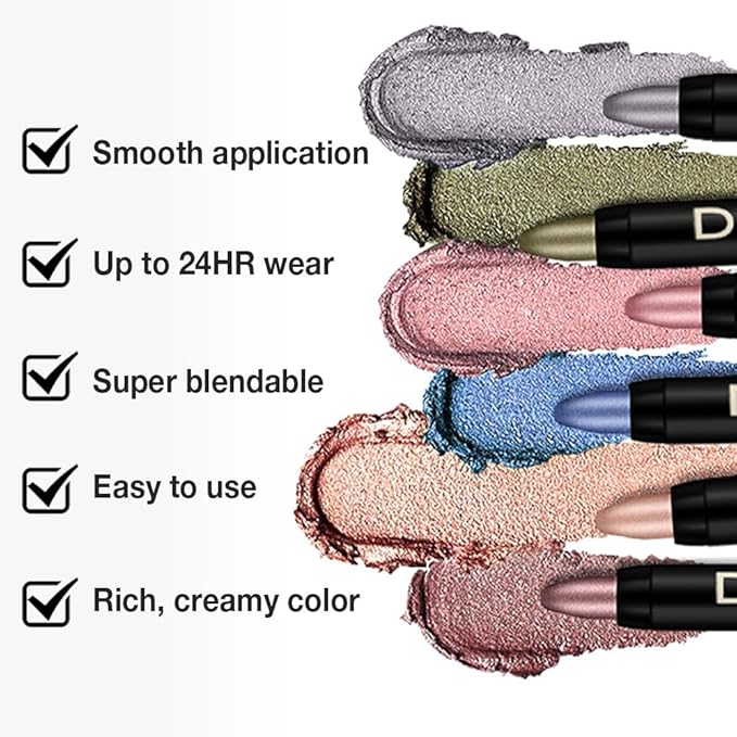 evpct Metallic Mauve Cream Eye Shadow Sticks Brightener Pencils for Women, Mauve Metallic Silky Eyeshadow Applicator Stick Pen Waterproof, Blendable Crease-Proof Stick Eyeshadow Shimmer Eye Makeup 53