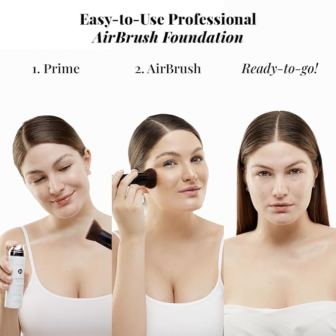 MagicMinerals AirBrush Foundation Set by Jerome Alexander – 3pc Set Includes AirFinish, Foundation and Kabuki Brush - Spray Makeup with Anti-aging Ingredients for Smooth Radiant Skin (Medium)