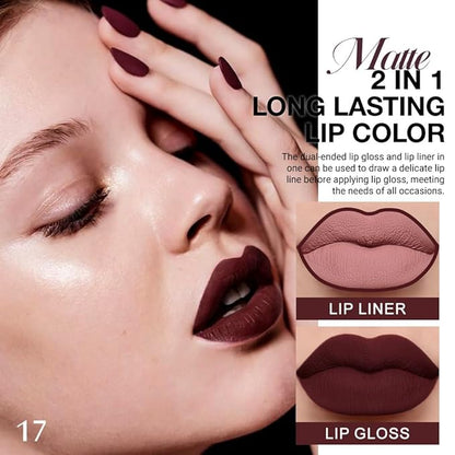 evpct 1Pcs Dark Deep Red Matte Lip Liner and Liquid Lipstick Stain Makeup Set for women, Red Long Lasting Smudge Proof Lipstick labiales matte mate larga duracion listip 24 hours originales,17#