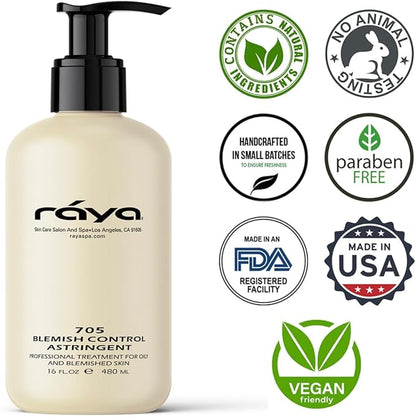 RAYA Blemish Control Astringent 16 oz (705) | Facial Toner for Very Oily and Break-Out Skin | Helps Normalize pH Levels and Regulate Oil Gland Secretion | Made with Vitamin-B | Great for Teens