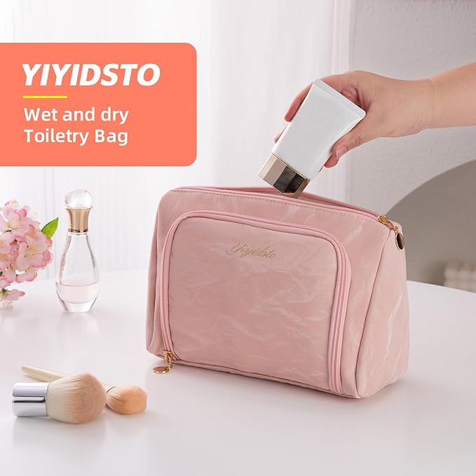 Cosmetic Bag Travel Makeup Bag Large Capacity Small Travel Zipper Pouch Makeup Organizer Bag for Women (Pink-2 Pack)