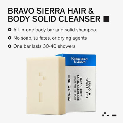 Bravo Sierra Body & Hair All-In-One Soap Bar - Tonka Bean & Lemon, 7 oz - Coconut, Shea Butter and Oat Flour for Soft Skin and Healthy Hair