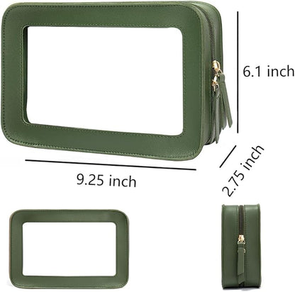 Clear Makeup Bag, Green Travel Makeup Pouch Toiletry Bag for Women Waterproof Small Cosmetic Bag Case Small Make Up Bag with Zipper Car Organizer Car Essentials for Women Men