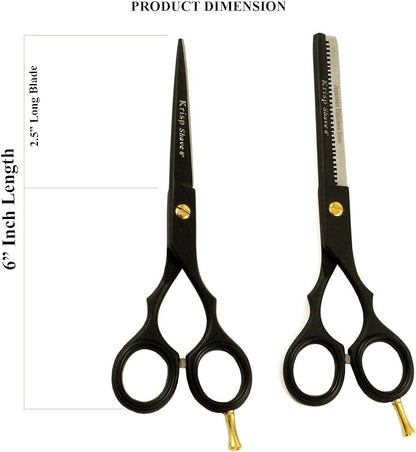 Professional Hair Cutting Scissors - Krisp Shave Stainless Steel Salon Barber Thinning Scissor (6 Inch) - Shears for Men's Beard Mustache Women Kids Pets Haircut All Purpose Shear Kit/Set, KSP-785