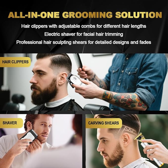 Clippers and Trimmers Set for Men Cordless Professional Hair & Beard Trimmer with Adjustable Lever and Large Battery Capacity, Electric Razor for Men, Ideal for Home Barber Shops