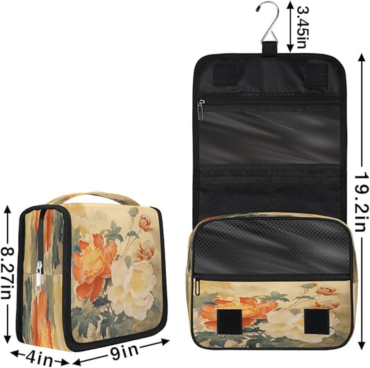 Travel Toiletry Bag for Women & Men Ethnic Flower Peony Hanging Cosmetic Organizer Portable Waterproof Makeup Case Make Up Bag with Compartments Travel Essentials for Bathroom Shower