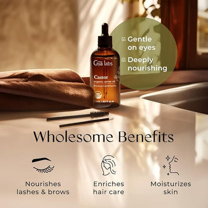 Gya Labs Castor Carrier Oil - 1.7 Fl Oz - for Hair, Skin, Face, Scalp & Body Massage