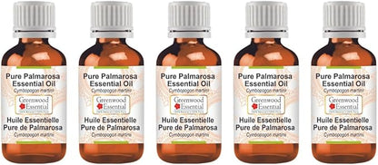 Greenwood Essential Pure Palmarosa Essential Oil (Cymbopogon martinii) Steam Distilled (Pack of Five) 100ml X 5(16.9 oz)