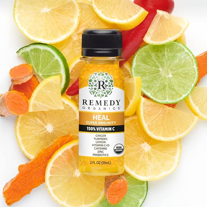 Remedy Organics Immunity Plus Shot, Heal 12-Pack | Boost Energy, Brain Function, Detoxification, and Metabolism | Certified-Organic Ingredients