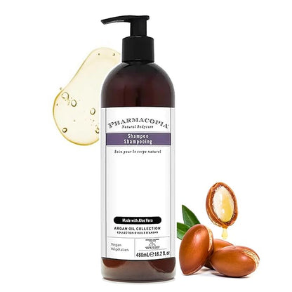 Pharmacopia Hotel Argan Oil Shampoo – Natural Hair Care with Plant Based & Organic Ingredients - Aloe Vera wtih Green Tea and Melon Essence - Vegan, Cruelty Free, No Paraben, 16.2 oz