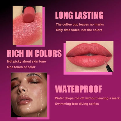 2Pcs 2 in 1 Matte Rose Lip Liner and Lipstick Combo Set for Women,Lipstick Stain Lip Liner for Daily & Party Long Lasting Waterproof Smudge Proof 24 Hour Full Coverage Vegan Lip Makeup Kit