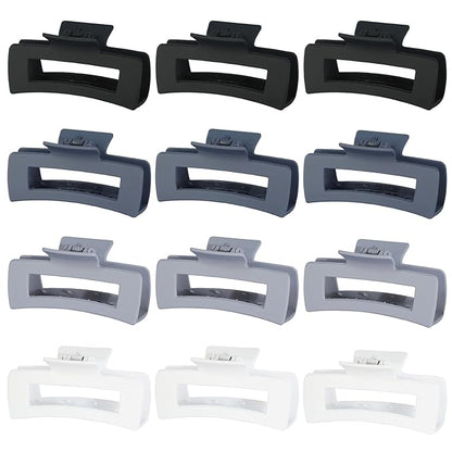 12 Pcs Large Hair Clips for Women, 4.2 Inch Square Claw Clips, Colorful Hair Claw Clips for Thick and Thin Hair, Bulk Hair Accessories for Women and Girls - Grey