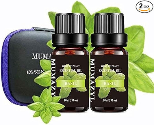 Basil Essential Oil, Basil Oil for Diffuser Humidifier Yoga Cleaning DIY Candle Soap Making Essential Oils 2 Pack x10ml