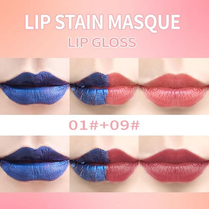 Lip Stain - Wipe-Off &Peel Off Lip Color | Waterproof, Long Lasting, Transfer-Resistant, Smudge-Proof Lip Tint | Easy Wipe Finish, High Pigment | All-Day Vibrant Kiss-Proof Lip Stain, 01#+09#