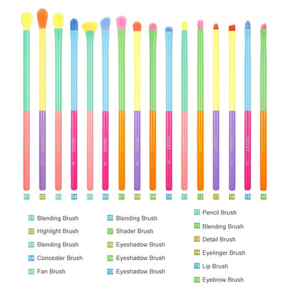 Docolor Eye Makeup Brushes 16pcs Colorful Eyeshadow Makeup Brush Set Professtional Eyeshadow Brushes with Soft Synthetic Hairs & Real Wood Handle for Eyeshadow, Eyebrow, Eyeliner, Blending