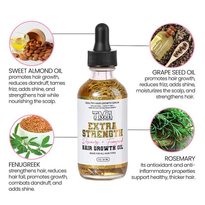 The Mane Attraction Extra Strength Rosemary + Fenugreek Herbal Hair Growth Oil | Infused With Castor Oil for ALL Hair Types Mini, 2oz