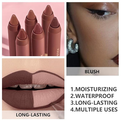 Matte Lipstick Crayon for Women, Dark Brown 24 Hour Lipstick Lip Liner Pencil, Neutral Lip Stick Lipliner Long Lasting Waterproof Smudge Proof, Vegan & Cruelty-Free, 06