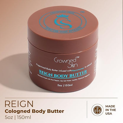 Crowned Skin Reign Cologned Body Butter | Fresh & Nautical Scent | Blended with Pink Pepper & Bergamot | Infused with Organic Shea & Mango Butters | Moisturizing Formula with All-Day Fragrance | 5oz