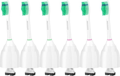 Brushmo e-Series Total Clean Replacement Toothbrush Heads, Compatible with Philips Sonicare Screw-on Electric Toothbrush Handles, 6 Standard Heads, Medium Firm Dupont Bristles, BM726, White