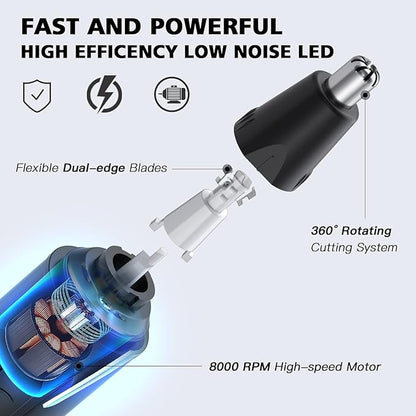 Nose Hair Trimmers for Men，Rechargeable Hair Trimmer 3 in 1 Painless Multifunctional Ear and Nose Hair Trimmer with IPX7 Waterproof Dual Edge Blades (Ink Black)