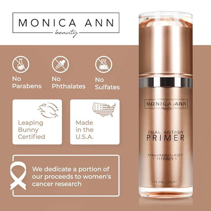 Dual-Action Face Primer - 30 mL | Hydrating Makeup Primer With Vitamin C & Hyaluronic Acid | Smoothing Translucent Matte Pore Minimizer | Foundation Primer For Any Skin Tone