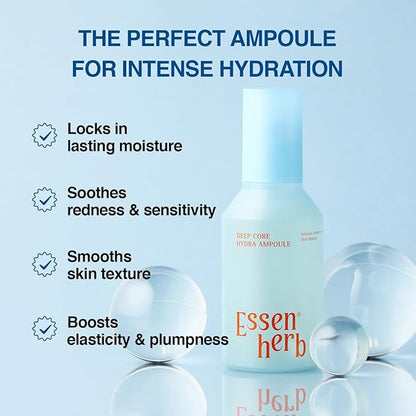 Deep Core Hydra Ampoule – Korean Skincare Moisture-Layering Serum with Hyaluronic Acid, Panthenol & Botanical Complex – Lightweight Hydration for Dry or Combination Skin – 4.05 fl oz (120ml)