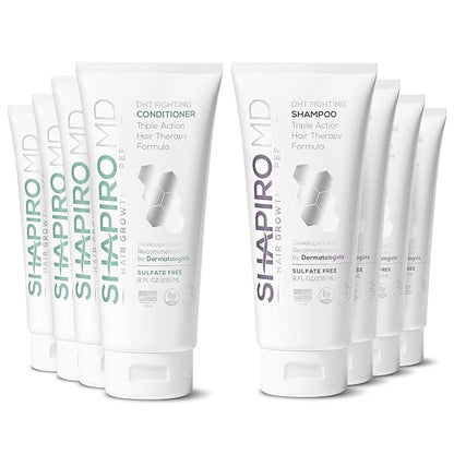 Shapiro MD Hair Growth Experts Hair Loss Shampoo and Conditioner, DHT Fighting Vegan Formula for Thinning Hair Developed by Dermatologists, Experience Healthier, Fuller Thicker Hair, 4 Month Supply