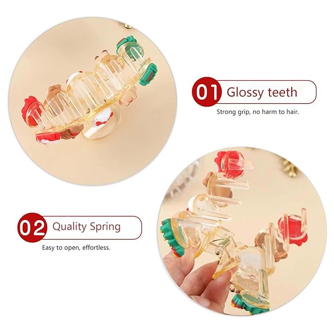 1pcs Christmas Hair Clips - Cute Tree Reindeer Snowmen Claw Clips, Transparent Hair Accessories with Santa Claus Gingerbread Man Designs, Christmas Large Size Hairpin for Xmas Hairstyle Decor