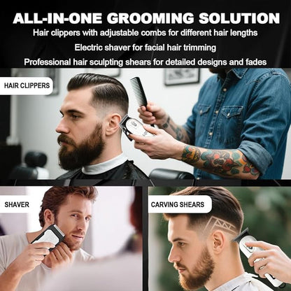 Hair Clippers for Men, Professional Barber Clippers and Trimmer Set, Mens Cordless Clipper, 3 pcs setHair Cutting Kit for Men