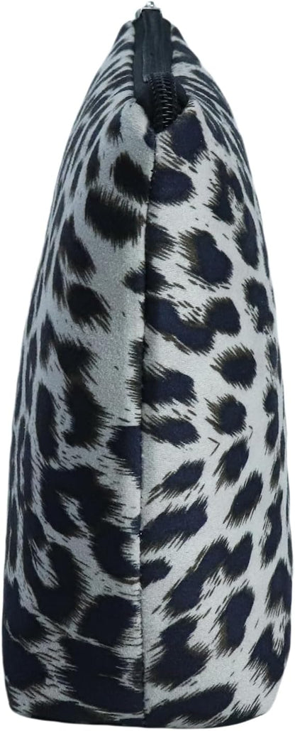 Makeup Bag For Women - Soft and Warm Material Cosmetic Bags Leopard Print Design Ladies Tote Bag,Women's Pencil Case Makeup Organizer with Zipper (White)