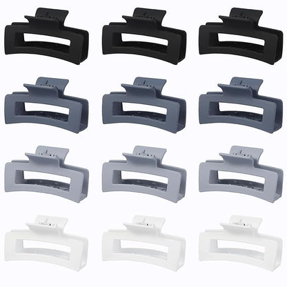 12 Pcs Medium Hair Clips for Women, 3.5 Inch Square Claw Clips, Colorful Hair Claw Clips for Thick and Thin Hair, Bulk Hair Accessories for Women and Girls- Grey