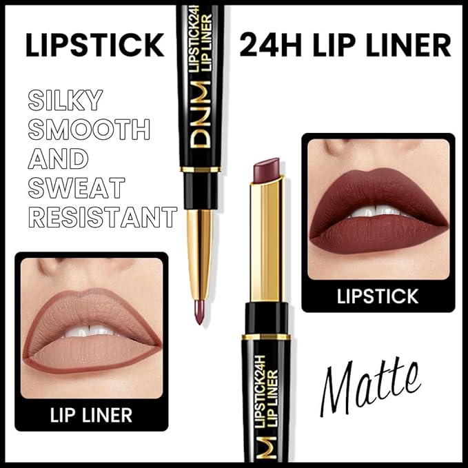 BINGBRUSH 3Pcs Double Ended More Buff Truffle Taupe Matte Lip Liner and Lipstick Makeup Combo Set for Women,Lipliner 24 Hours Original Waterproof Long Lasting Lip Stains Pencil Kit Set