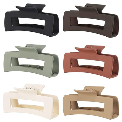 4 Inch Big Hair Claw Clips 6 Pcs Large Claw for Thick Hair Square Hair Clips for Women Rectangle Hair Clips Nonslip Acrylic Banana Jaw Clips Hair Accessories for Girls (Brown)