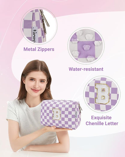Narwey Birthday Gifts for Women Teen Girls Kids Personalized Initial Makeup Bag Monogram Preppy Cosmetic Bag Trendy Stuff 6 8 10 11 12 13 14 16 18 Years Old Travel Toiletry Bag (Purple Letter B)