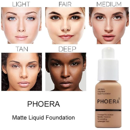 2 Pack PHOERA Foundation 104- Buff Beige and 105- Sand, Full Coverage Flawless Soft Matte 24 HR Oil Control Waterproof Concealer Makeup.