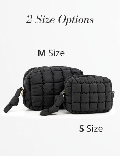 Yarnic Quilted Makeup Bag Puffy Cosmetic Bag, Quilt Travel Toiletry Bag for Women, Puff Cute Makeup Bag Organizer Puffer Makeup Pouch Soft(M, Deep Green)