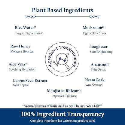 Blue Nectar Rice Water Face Wash with 2% Kojic Acid for Pigmentation | Face Cleanser for Oily, Dry & Sensitive Skin | Face Wash for Women & Men (11 Herbs, 3.4 Fl Oz)