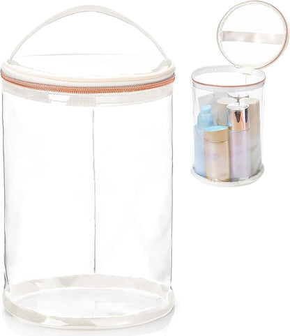 Sanwuta Clear Lotion Bag for Toiletry Cylinder Makeup Bag Heavy Duty Sunscreen Travel Organizer Pouch Waterproof Cosmetic Bag with Handle Zipper Gift for Christmas Beach Pool Airport Women(White)