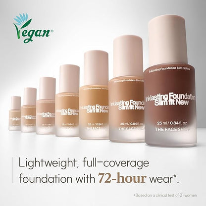 THE FACE SHOP Ink Lasting Liquid Foundation, Full Coverage, 72‑Hour Wear Semi‑Matte Finish, Makeup with Bakuchiol, N210 Neutral Sand, 0.84 Fl. Oz.