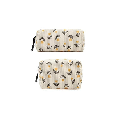 Makeup bag set small Cosmetic bag for women purse Corduroy Organizer with interior Pockets,cute Pencil zipper Pouch travel Toiletry Bag with handle(Tulip Yellow)