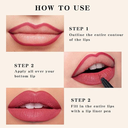 Kaely 2Pcs Rose Pink Longwear Liquid Lip Liner Waterproof, 24 Hour Long Lasting Lip Liner Stain Marker Pen, 2-in-1 Matte Semi Permanent Lipliner & Lipstick, Vegan & Cruelty-Free, 02+04