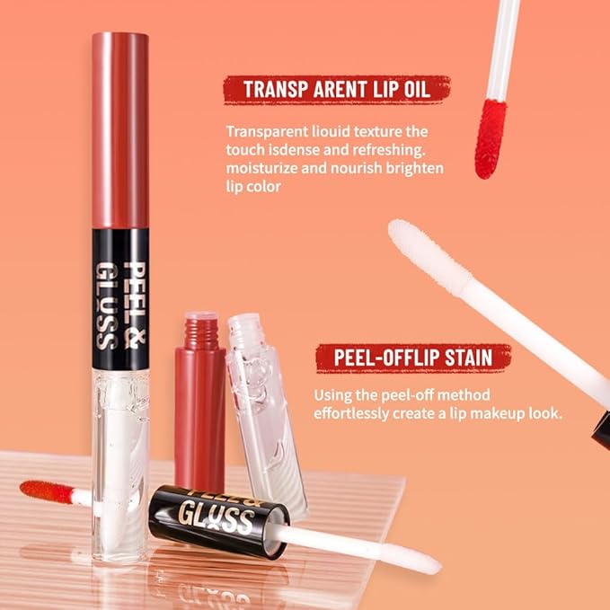 3Pcs Peel Off Lip Gloss Tattoo and Lip Oil, Lip Stain Peel Off Masque - Peel Off Lip Tint ,Long Lasting Waterproof Transfer-proof Lip Mask Lip Gloss Peel Off Lip Liner,Stay Lip Makeup 03#+04#+05#
