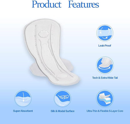 MODAL Pads for Women, Unscented Daily Thin Sanitary Pads for Period with Wings, 11.4 Inch(290 mm), Large, 6 Count