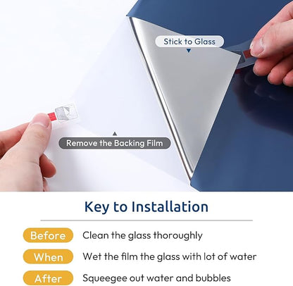 rabbitgoo Window Privacy Film One Way Window Tint for Home, Removable Reflective Heat Sun Blocking Anti UV Glass Door Covering, Mirror Tinting Film House Office, 17.5 in X 6.5 Feet, Blue Silver