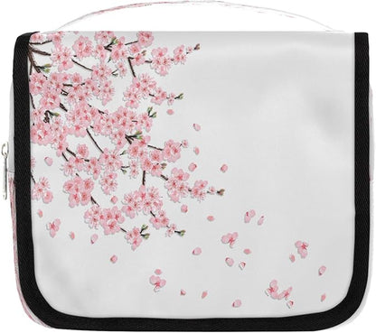 Travel Toiletry Bag for Women & Men Japanese Pink Flower Hanging Cosmetic Organizer Portable Waterproof Makeup Case Make Up Bag with Compartments Travel Essentials for Bathroom Shower