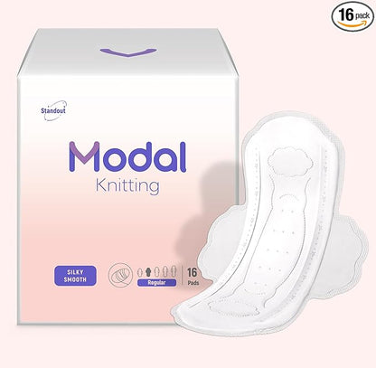 MODAL Pads for Women, Unscented Daily Thin Sanitary Pads for Period with Wings, 9.5 Inch(240 mm), Regular, 16 Count