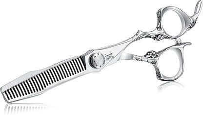 JASON 6" Thinning Hair Scissors 30-Tooth Scissor Barber Hair Cutting Scissor Stylist Salon Trimming Shears with Flower Engraved Offset Handle for Women Men