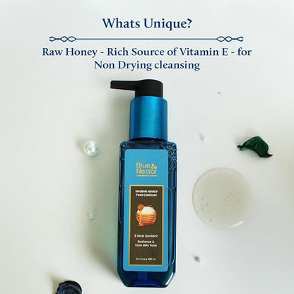 Blue Nectar Ayurvedic Honey and Aloevera Face Wash and Makeup Remover | Daily Facial Cleanser for Women and Men | All Skin Types (8 Herbs, 3.4 Fl Oz)