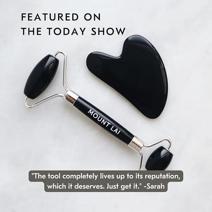 Mount Lai Obsidian Gua Sha Facial Tools, Black Obsidian Gua Sha Facial Tools Set and Roller, Guasha Tool for Face to Relieve Muscle Tension and Reduce Puffiness, Anti Aging Skin Care Sets for Women