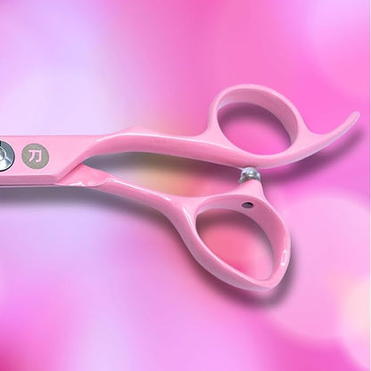 6" Pink Hair Cutting Shears - Titanium Finish - Professional Use - 440C Japanese Steel
